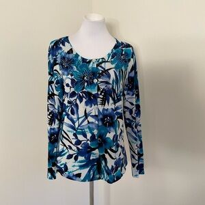 Prima Bella Women’s Floral Blue and Black Cardigan Sweater